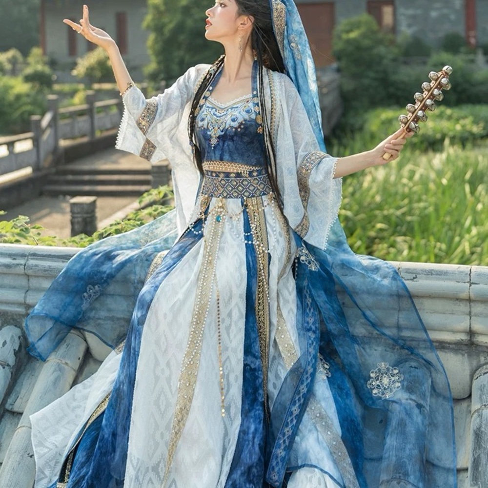 Elegant Blue and White Women's Dress